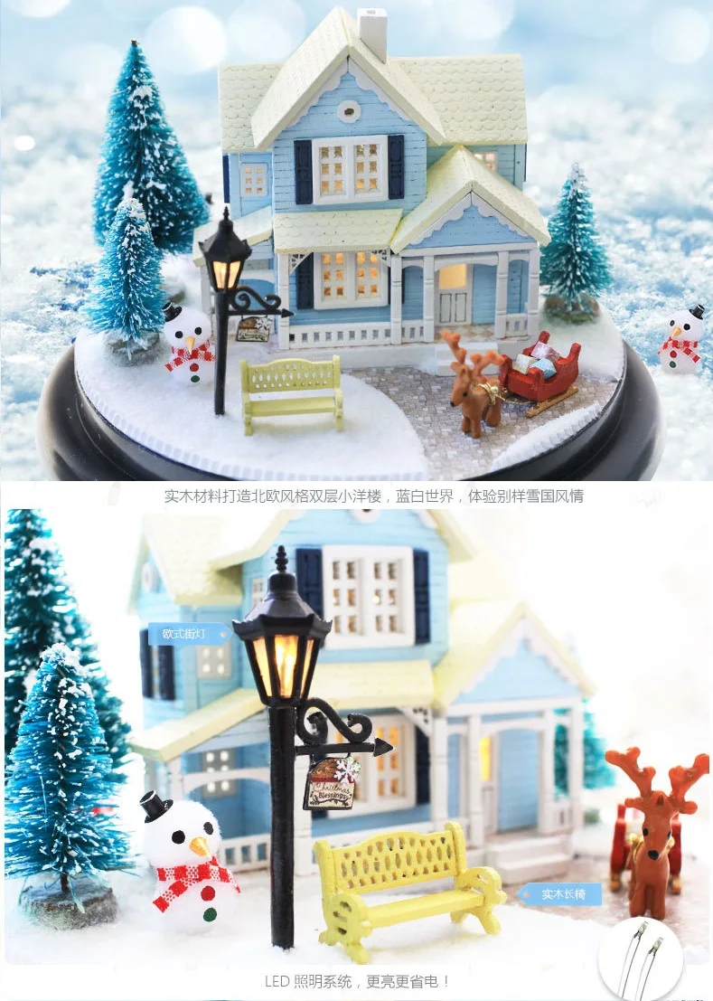 DIY скандинавские наборы стеклянных шаров для кукукольного домика, зимний дом «Снежный» деревянный ручной работы для детей, миниатюрный домашний декор, сборные игрушки