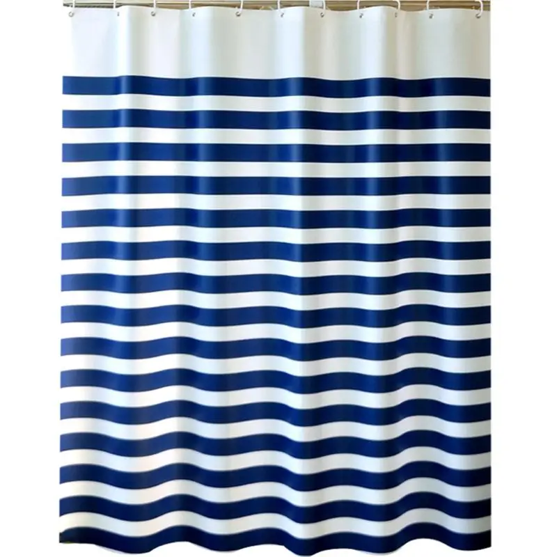 

Blue&White Cross Stripe Fabric Bathroom Shower Curtain - Waterproof and Mildewproof Polyester Fabric with 12 Plastic Hooks -180