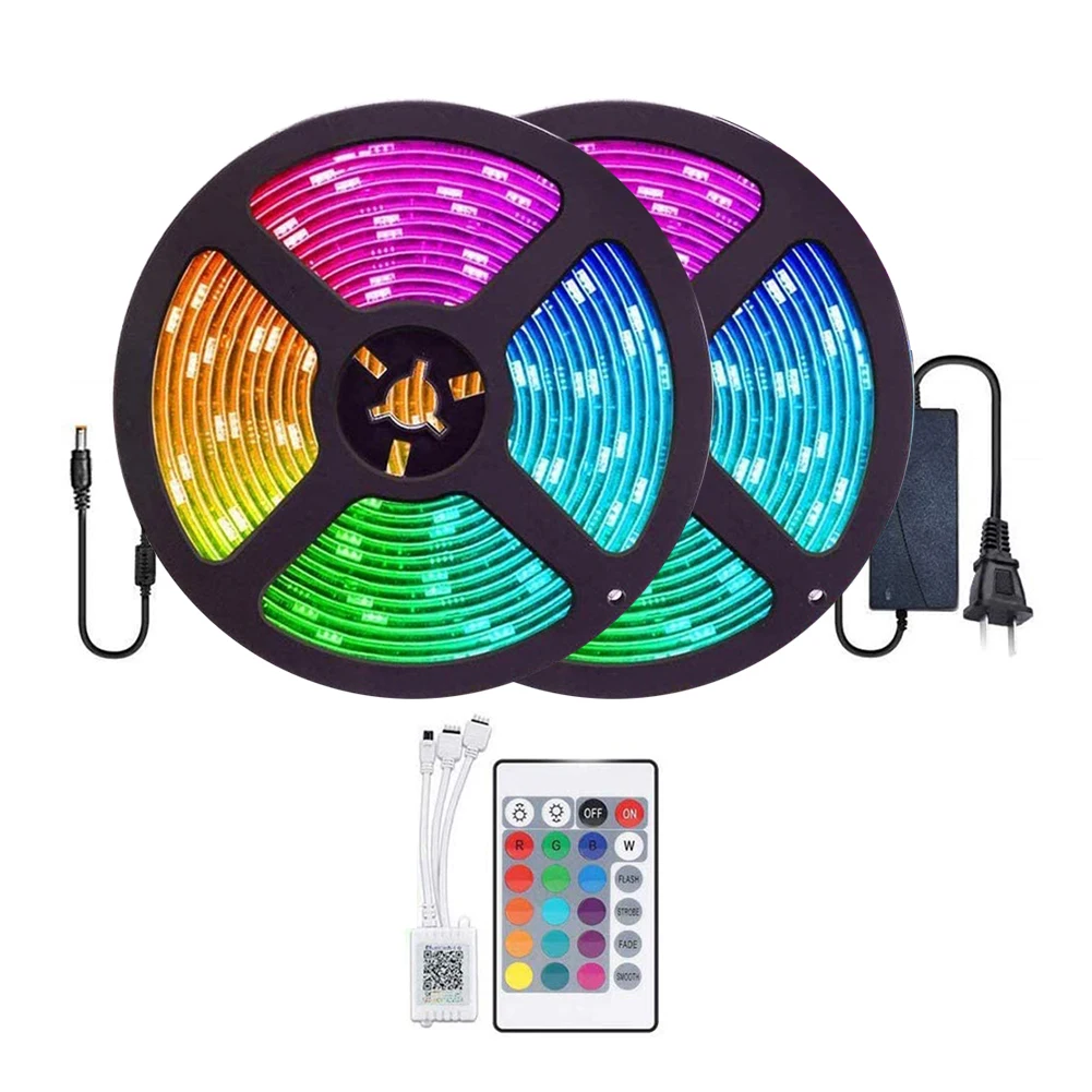 10m Bluetooth LED Strip Lights RGB 5050 SMD Flexible Ribbon 24 Key Remote Control TV Tape Lamp Waterproof LED Strip