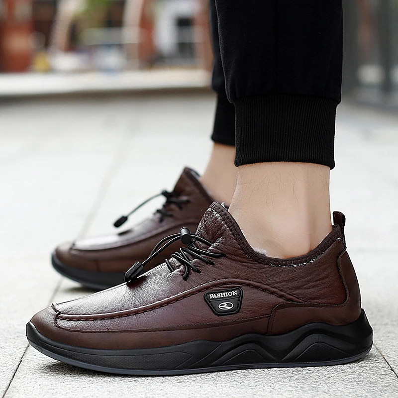 Plush Warm Men Casual Shoes Winter Snow Boot Pu Waterproof Cook Shoes Tracking Men Outdoor Soft Bottom Walking Sneakers Strong