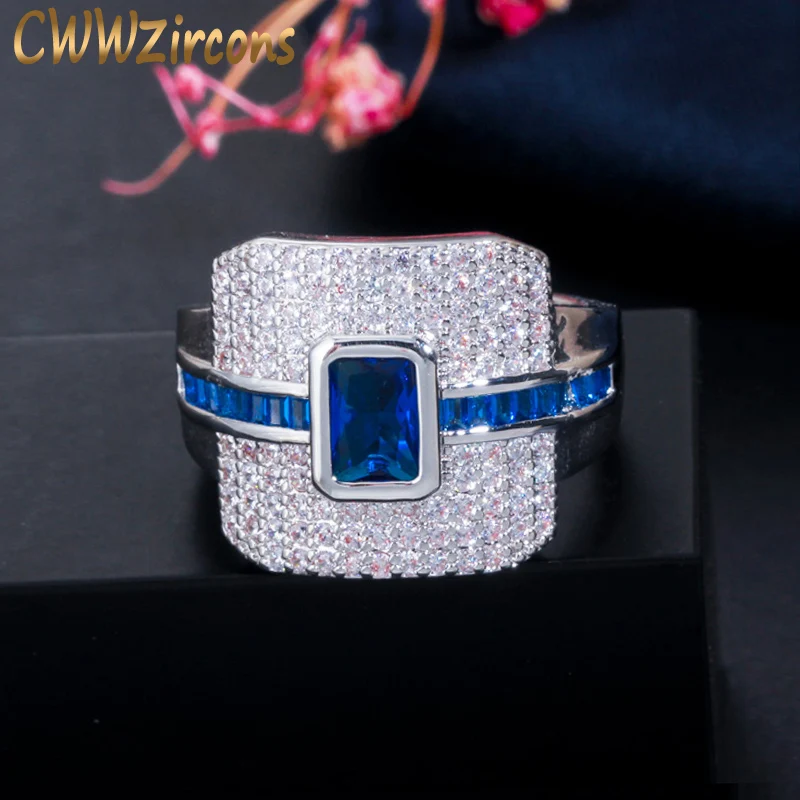 

CWWZircons Chic Dark Blue Cubic Zircon Ladies Big Engagement Cocktail Party Rings American Bridal Wedding Band Jewelry R147