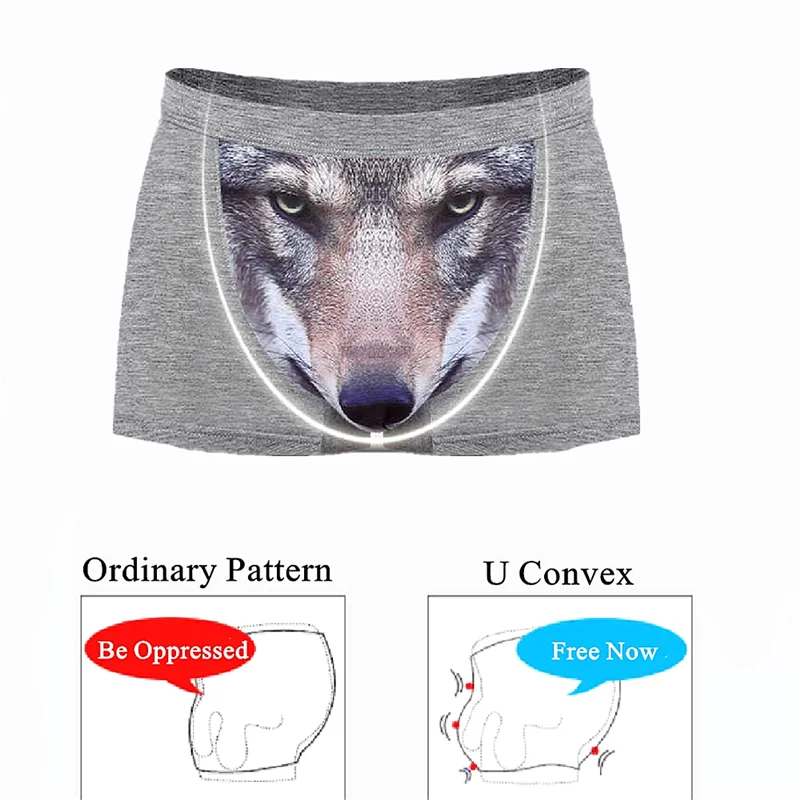 Big Sexy Wolf Pouch Underwear Men Eagle Boxer Shorts Modal Male Panties U  Convex Cueca Plus Size L-4XL