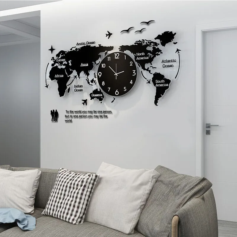Люминесцентные простые настенные часы в скандинавском стиле, акриловые креативные модные часы с картой мира для украшения гостиной, бесшумный настенный Декор часов