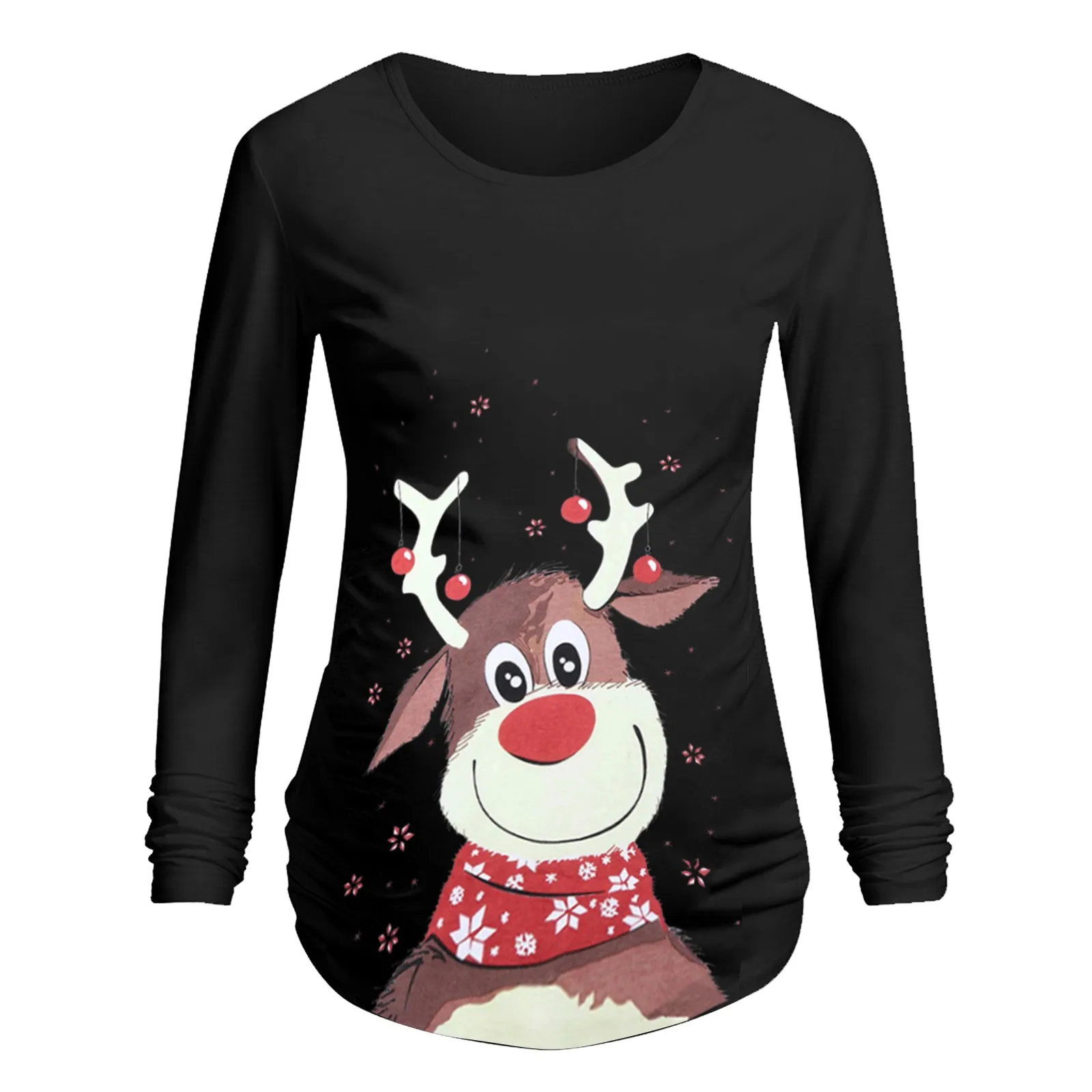 

Pregnant Woman Christmas Long Sleeve Women's Print Christmas Side Ruched Maternity Top Pregnancy Out Clothes Pregnant T Shirts#L