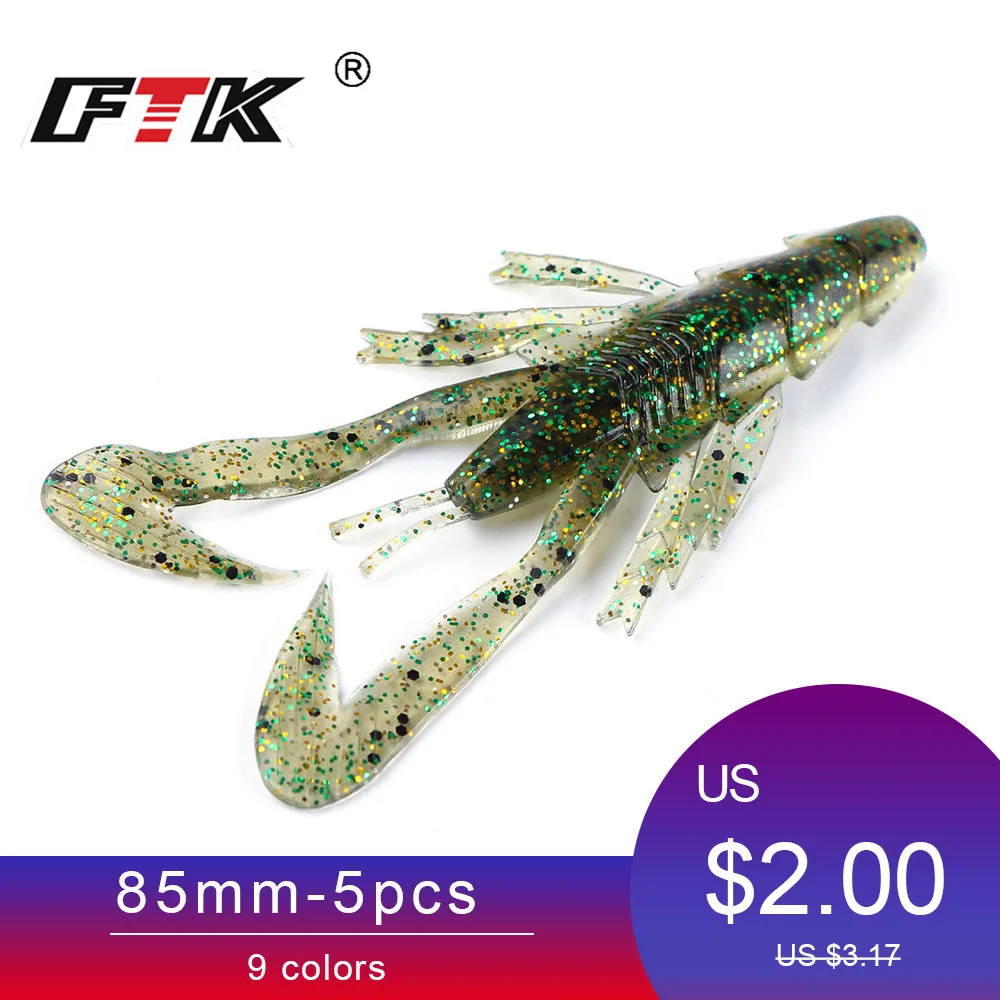 

FTK Fishing Lure 5pcs 8.5CM Craws Soft Fishing Lure Silicone Creature Lure For Fishing Soft Bait Shrimp Bass Bait Peche Gear