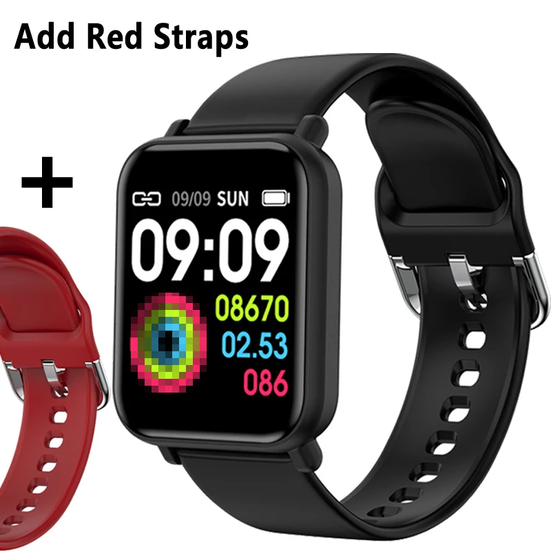 Bluetooth 5,0, Смарт-часы, мужские, водонепроницаемые, IP68, Смарт-часы, женские, кровяное давление, трекер активности, часы, смарт-Спорт для Android Ios - Цвет: Add a red strap