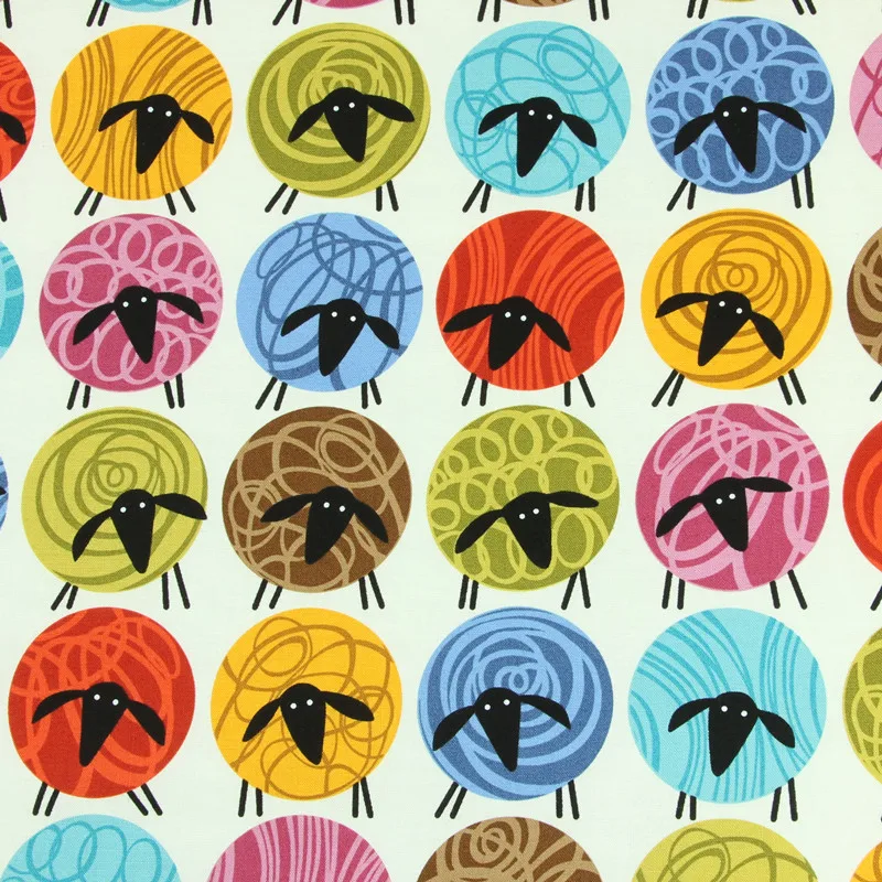 half yard plain cotton fabric with cartoon animal sheep print, handmade DIY garment dress cloth cotton CR-197