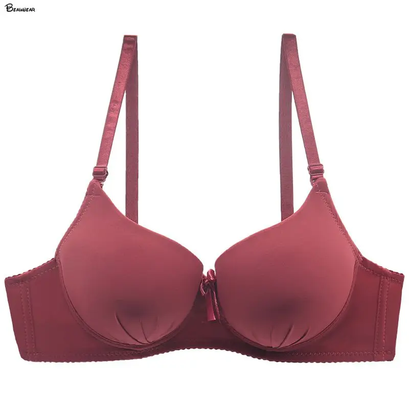 Beauwear Thick Padded Mold Cup Bras for Women Trim Ruched Solid Color ...