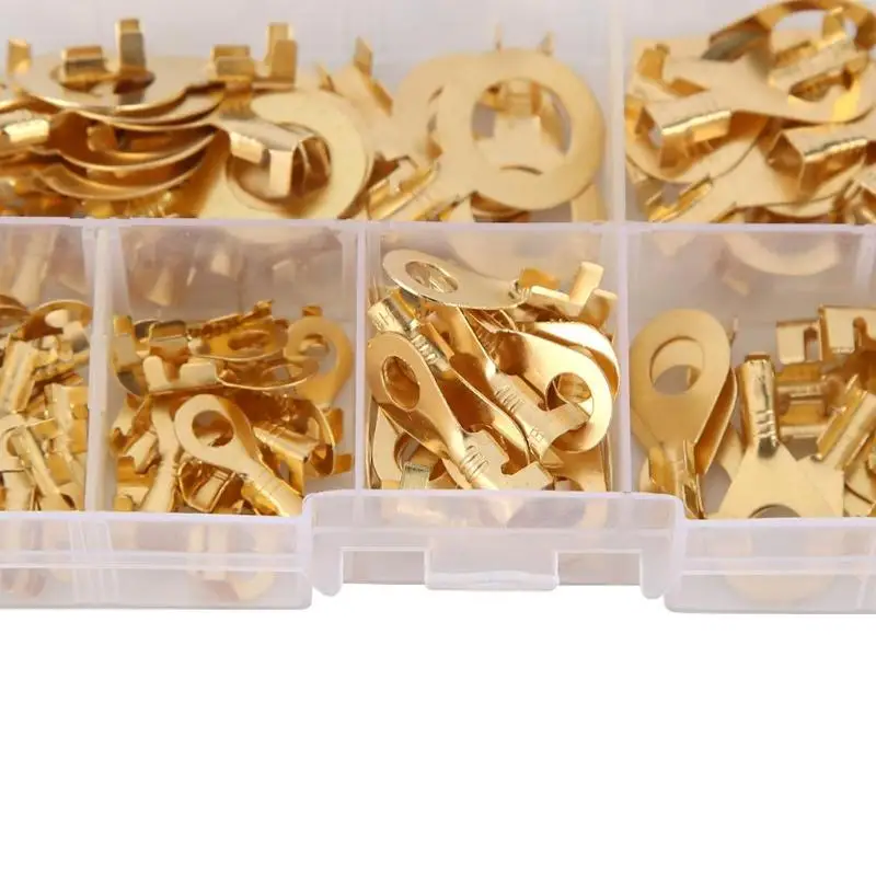 150 шт./компл. кольцо Тип золото терминалы золотой латуни Non-изолированных обжимных разъёмов, коннекторов для разъемы 3,2 мм-10,2 мм кабель провода инструменты для наращивания волос