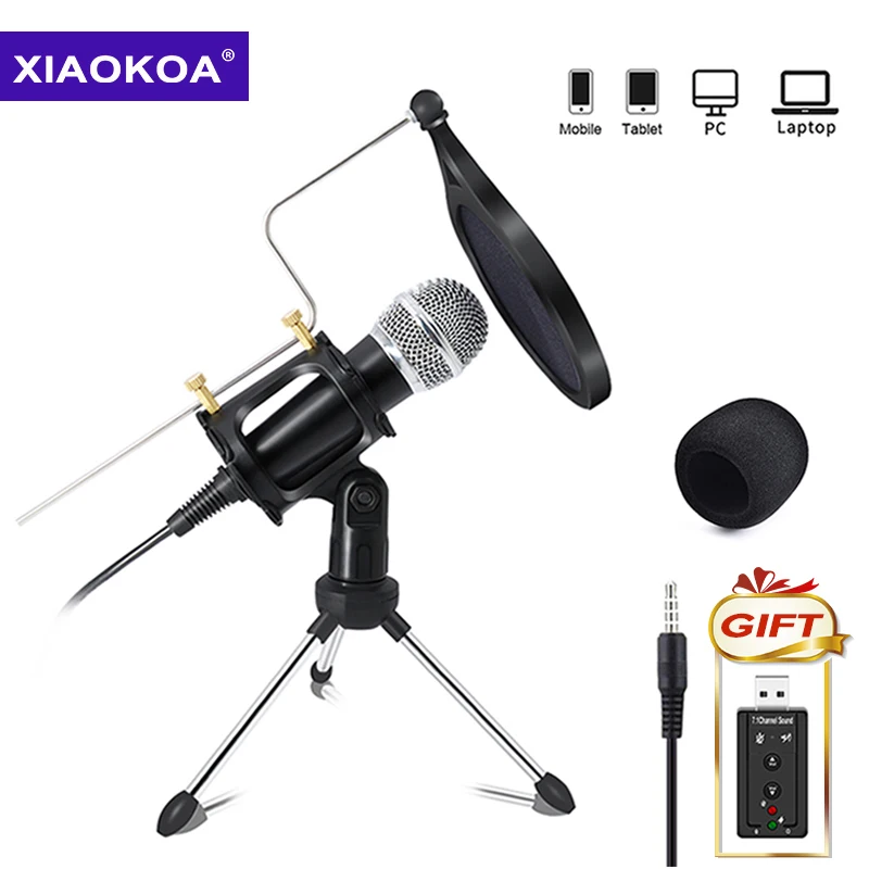 XIAOKOA-micrófono de condensador para grabación, micrófono para teléfono móvil, conector Jack de 3,5mm, para ordenador, PC, Karaoke, para teléfono