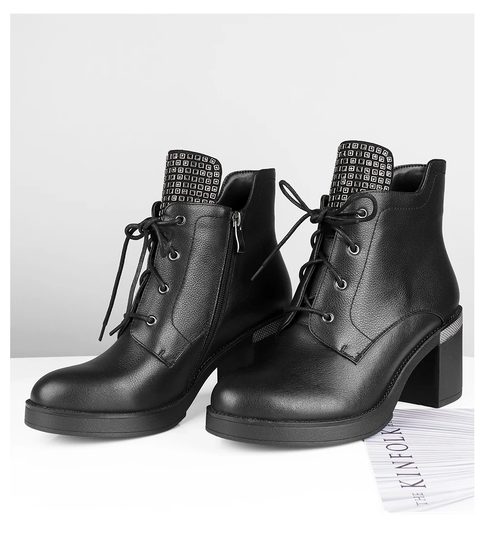 JSI/зимние женские ботинки до середины икры из натуральной кожи на шнуровке с круглым носком однотонные ботинки ручной работы на высоком квадратном каблуке Женская обувь, JC343