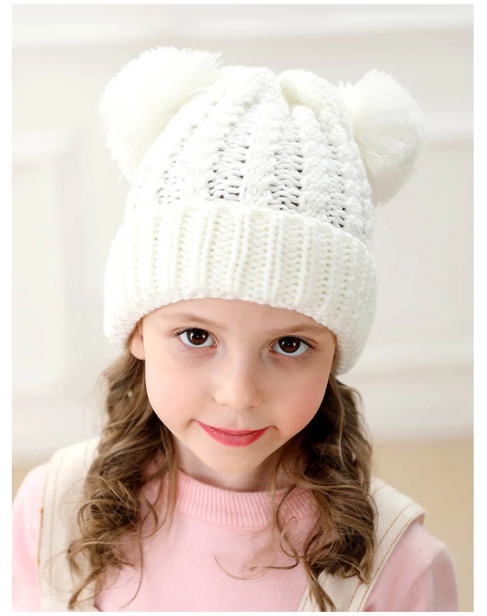 RUINPOP Beanie шляпа с двойным помпоном детская шапка Skullies шапка Детские Зимние трикотажные шапки для детей модный дизайн