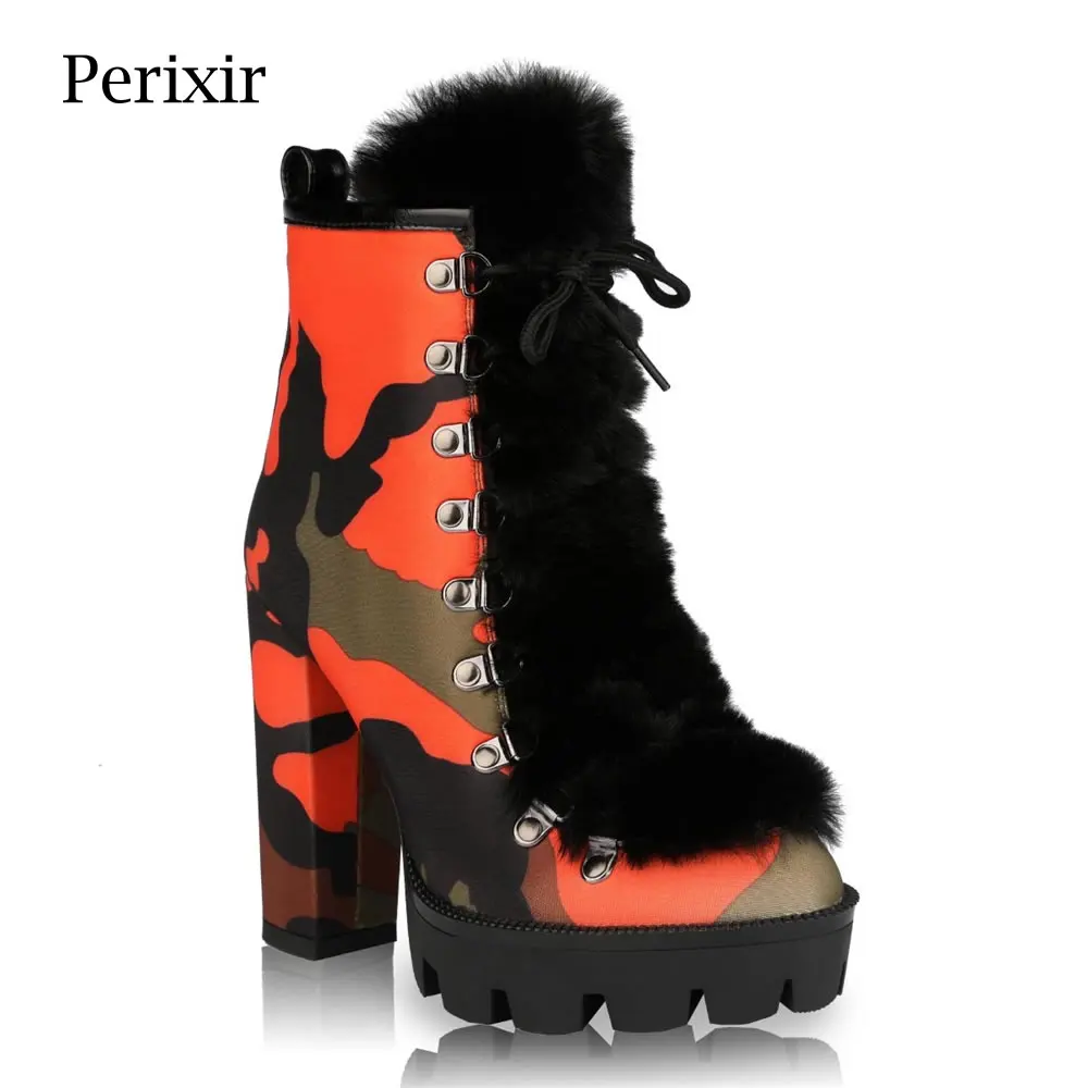 Женские ботильоны на платформе Perixir толстом каблуке со шнуровкой высоком