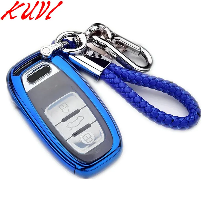 blue-keychain Мягкий чехол из ТПУ для защиты ключей для Audi A4 A4L A5 A6 A6L Q5 S5 S7 защитный чехол для стайлинга автомобиля чехол умный ключ Стайлинг - Название цвета: blue-keychain