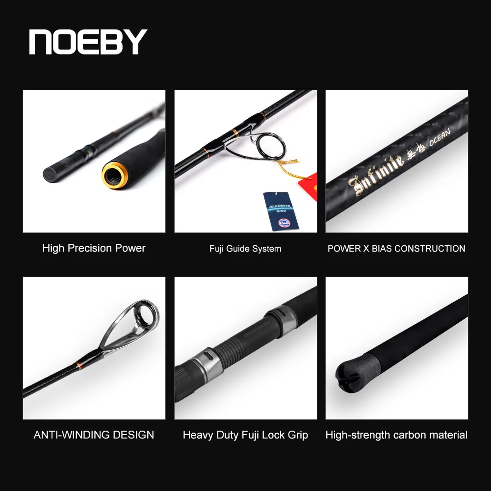 NOEBY Inifinite 2.6m 2.7m Ocean Popping Spinning Fishing Rod MH H Power  Fuji Guides Inshore Popper Jig for Tuna Sea Fishing Rods