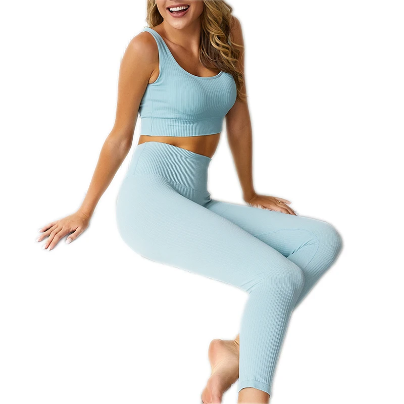 Goedkoop Naadloze Hoge Taille Nylon 2 Stuk Yoga Set Vrouwen Push Up Bh Sport Pak Fitness Slijtage Gym Leggings Running Sportkleding