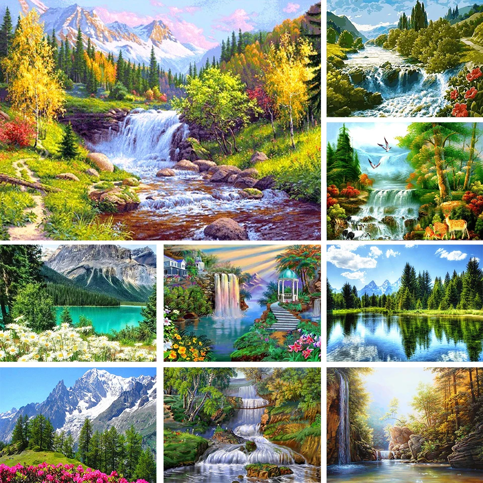 Full Drill 5D Diamond Painting Mountain Waterfall Cross Stitch Embroidery Crafts