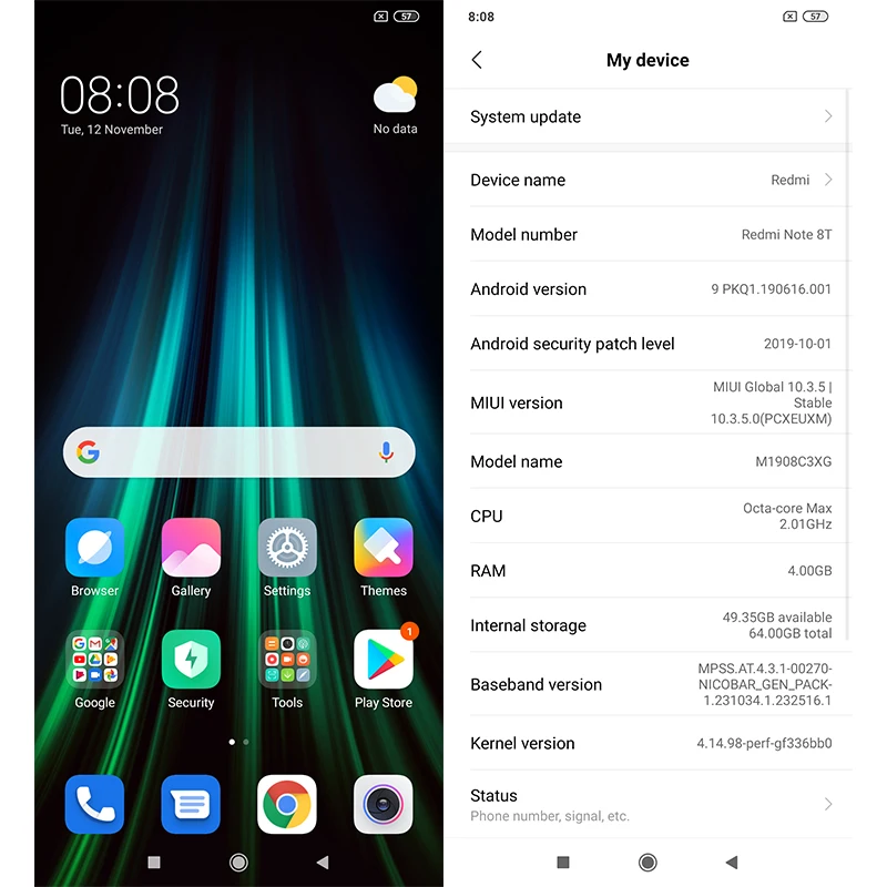Смартфон Xiaomi Redmi Note 8T 4 + 128 ГБ Snapdragon 665 6 3 дюйма аккумулятор 4000 мАч четыре задних
