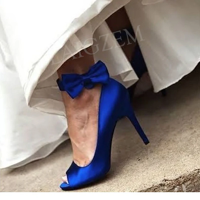 BERZIMER Bridal Heels Peep Toe Satin Pumps Party Wedding Royal Blue Shoes Shoes Woman Ladies Big Size 39 43 44 47|Women's - AliExpress