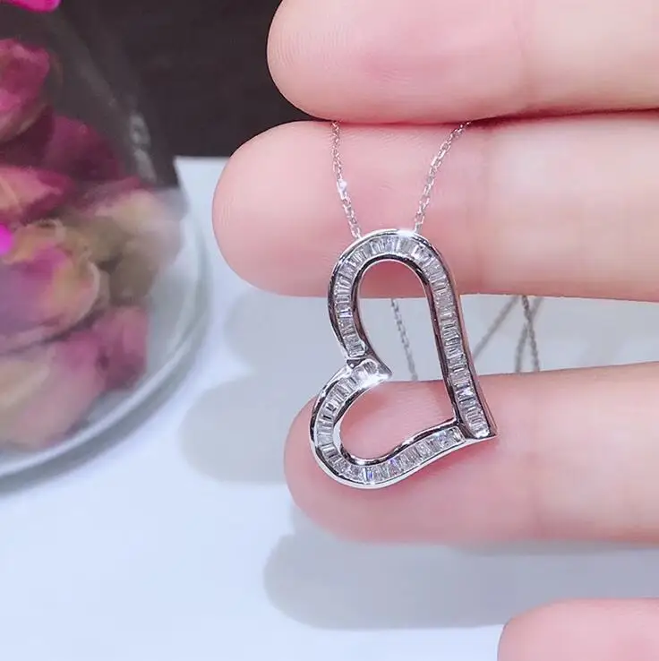 Seanlov Summer Style Silver Color Crystal Heart Pendant Luxury Jewelry Love Necklaces Valentine's Day Wedding | Украшения и