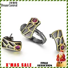 DreamCarnival 1989 НОВЫЕ геометрические серьги и кольца в форме рыбьей чешуи, набор для женщин, красный циркон, горячая Распродажа, вечерние ювелирные изделия WE3959S2