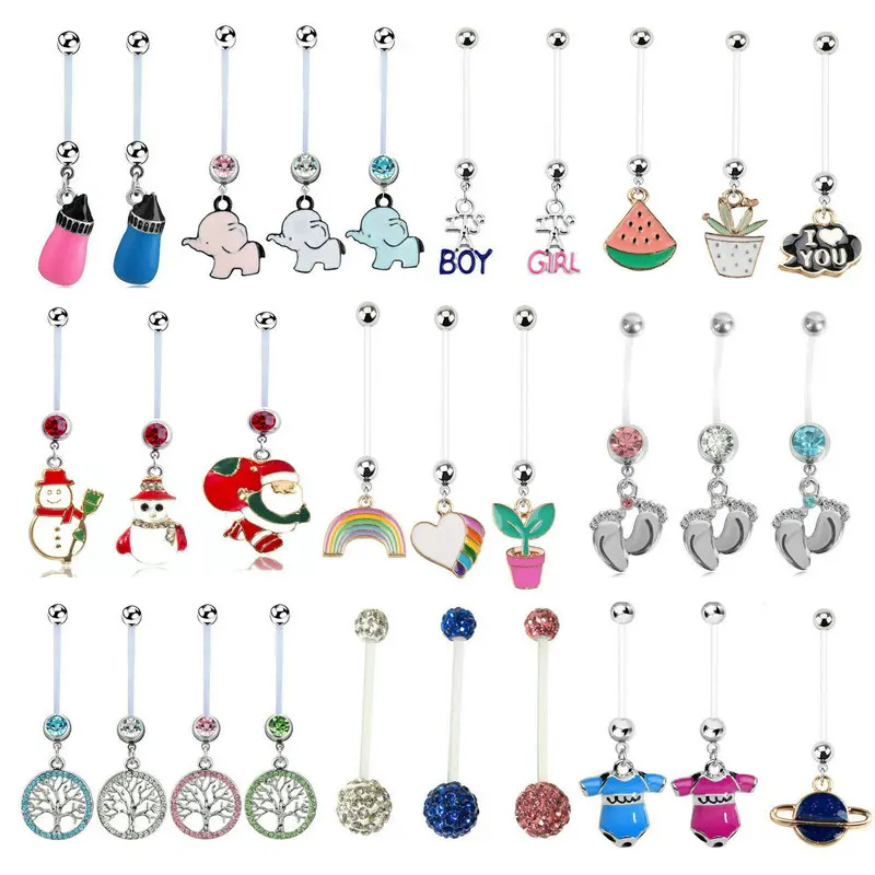 12pcs/lot Crystal Pregnancy Belly Ring Maternity Bar Flexible Barbell Navel Piercing Jewelry Mix Style |