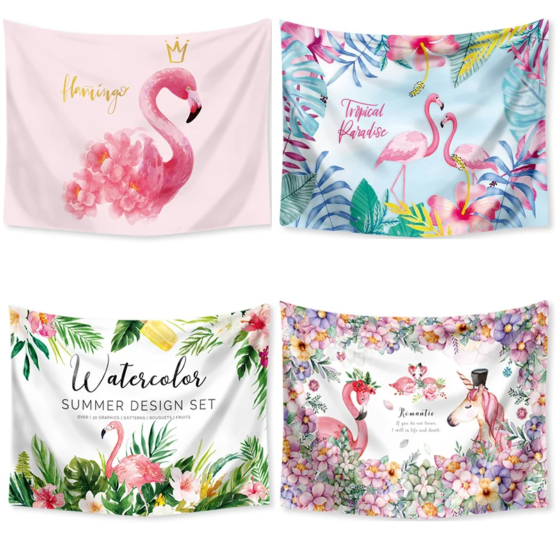

Cartoon Flamingo Prints Tapestry Wall Hanging Cloth Bedspread Wall Tapestry Aesthetic Picnic Blanket Background Home Decore