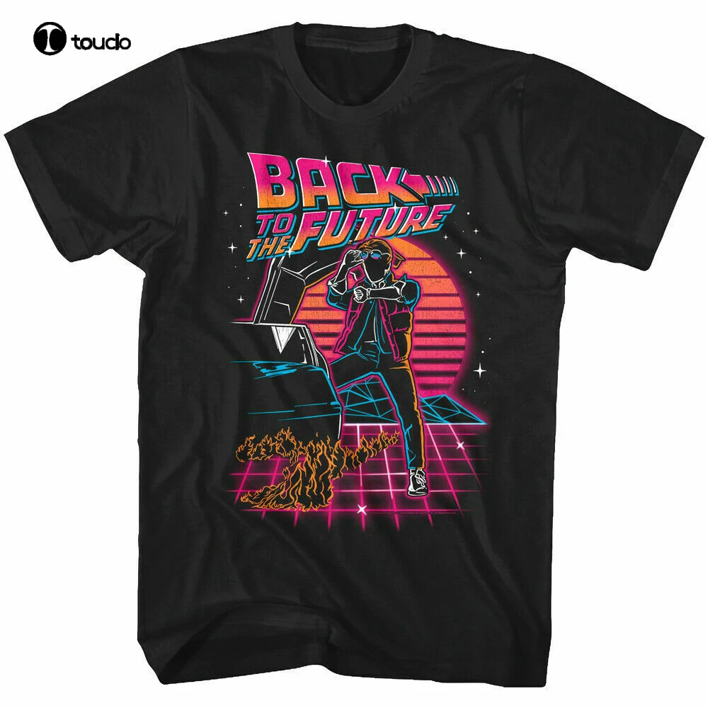 Back To The Future Neon Sunset T-Shirt Da Uomo 80S Synthwave Delorean Mcfly Movie.