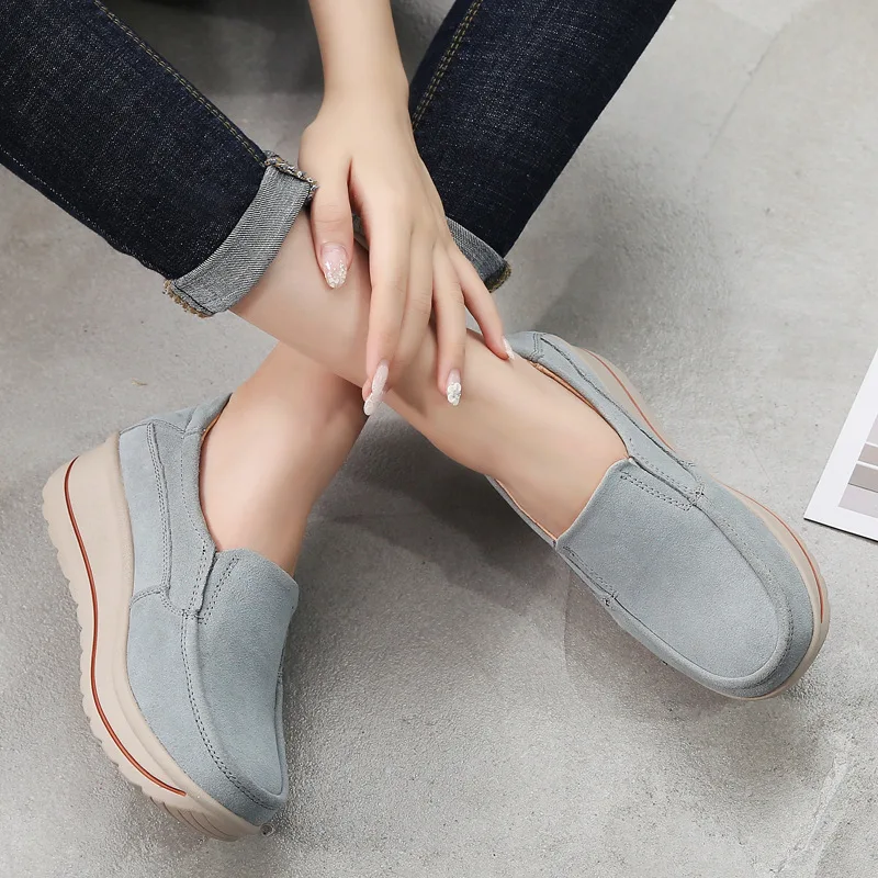 

2019 Autumn And Winter WOMEN'S Shoes Genuine Leather Platform Heel Casual Large Size Mom Shoes Comfortable WOMEN'S Shoes