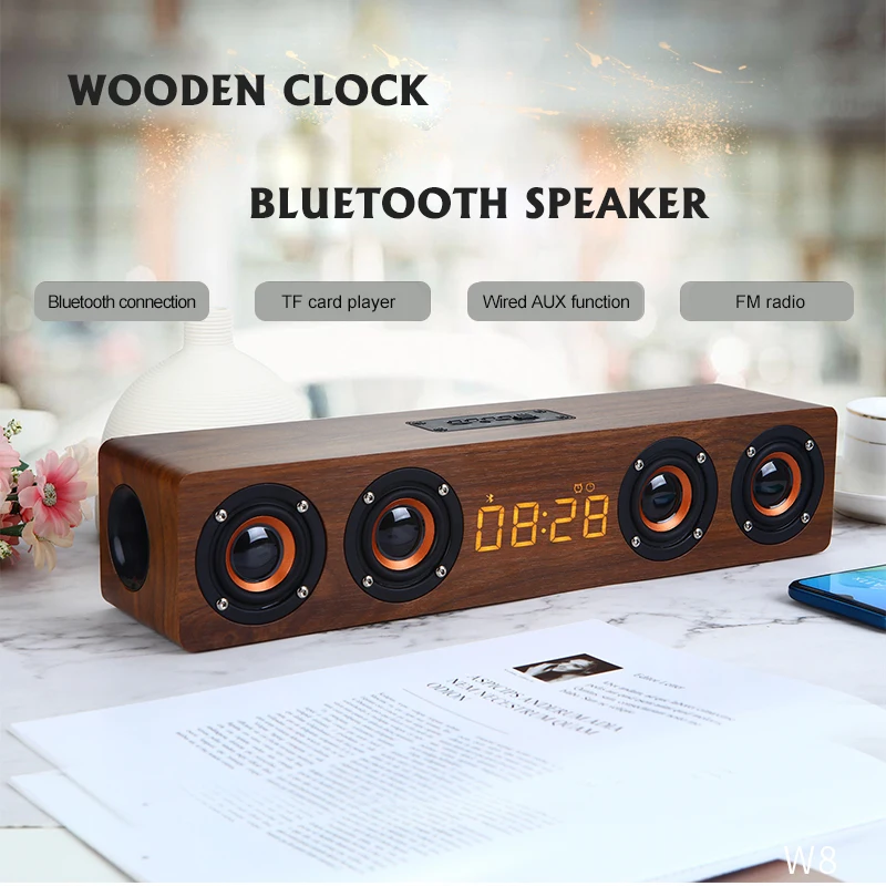 Wooden Wireless Bluetooth Speaker Portable Alarm Clock Stereo PC TV System Speaker Desktop Sound Post FM Radio Computer Speaker|Soundbar| - AliExpress
