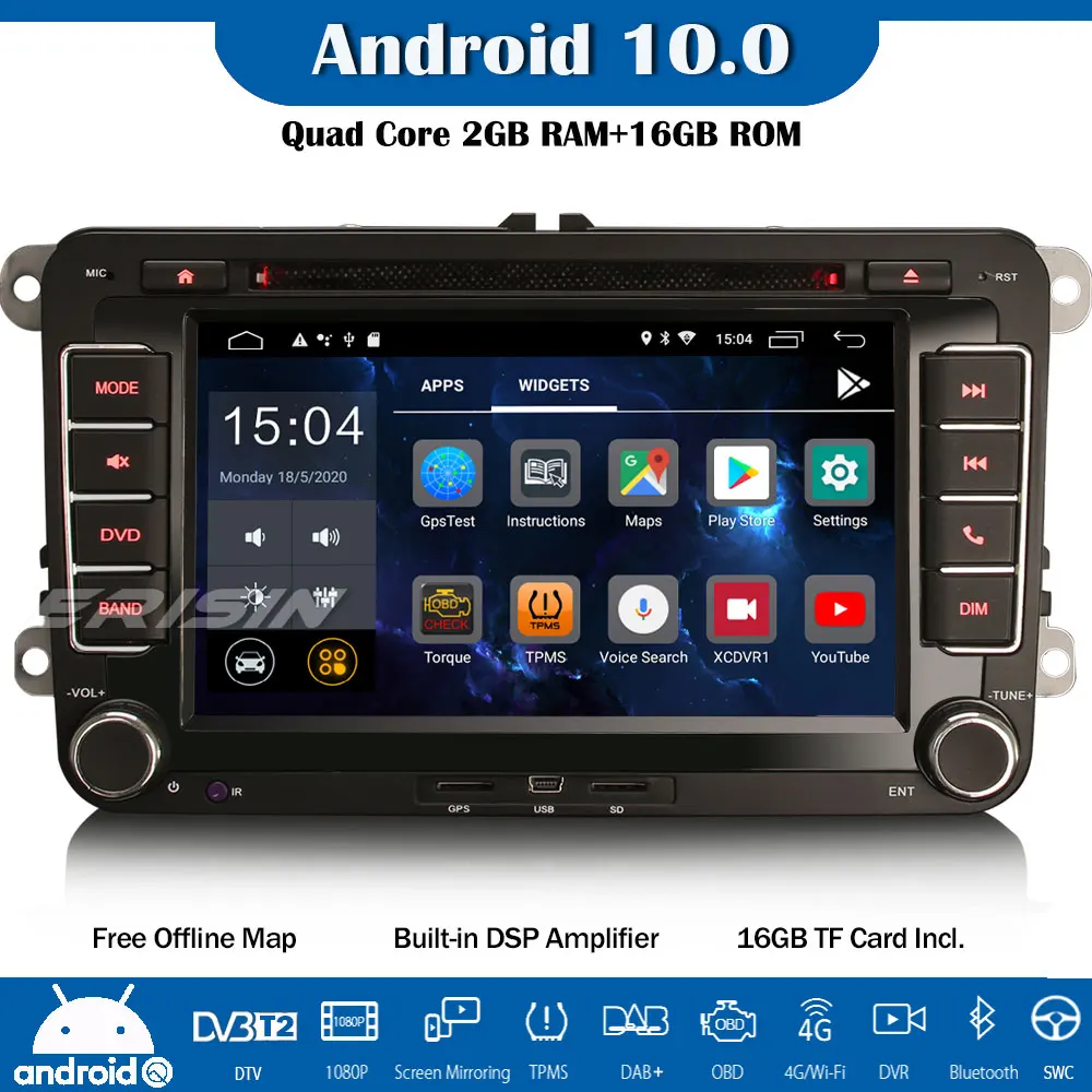 Авторадио Erisin DAB + DSP Android 10 0 GPS DVD CarPlay Navi OBD для VW Passat Polo Golf 5/6 Tiguan Caddy Seat