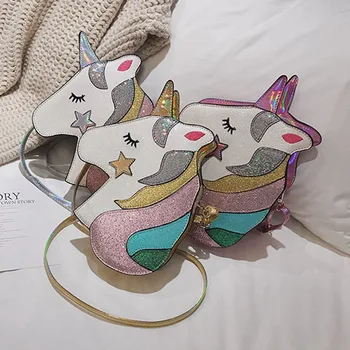

Fashion Dream Unicorn Sequin PU Laser Girl's Chain Purse Shoulder Bag Tote Crossbody Mini Messenger Bag Women Flap