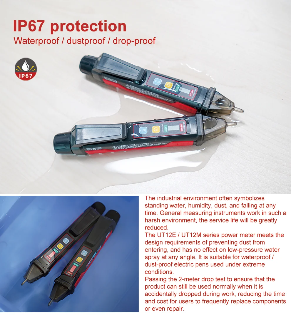 Бесконтактный детектор напряжения переменного тока, смарт-тестовая ручка UT12E UT12M, умный тестовый карандаш, 24 В-1000 В, IP67 карандаш, Электрический тест мощности er