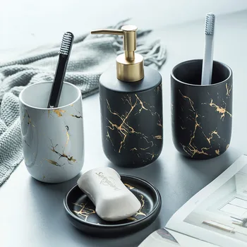 

Imitation Marble Ceramics Bathroom Accessories Set Soap Dispenser/Toothbrush Holder/Tumbler/Soap Dish Bathroom Products