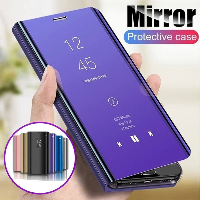 Note20 Foldable Kickstand Phone Shell Premium Leather Case with Stylish Mirror Clear Display Window 5G / 4G TANYO Smart View Flip Cover for Samsung Galaxy Note 20 Purple