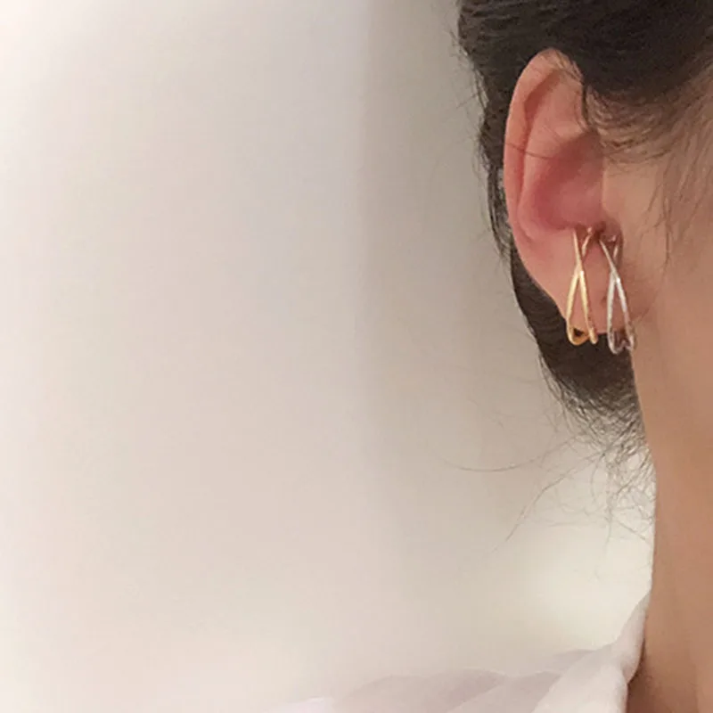 

New Silver Gold Twisted Knot Cross Earcuff Earrings without Piercing Minimalist Ear Cuff Clip on Earrings brinco