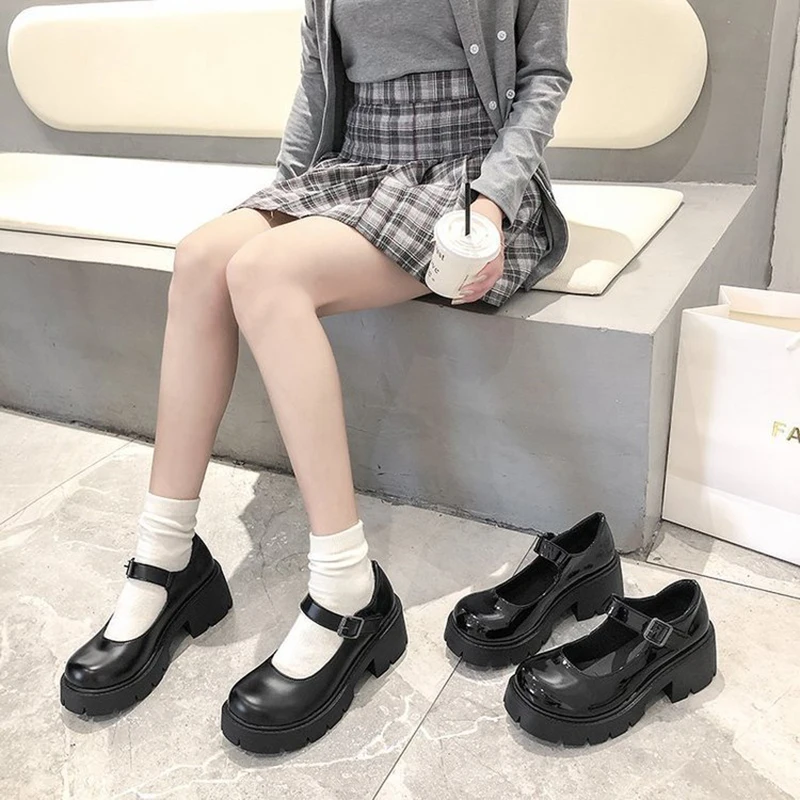 Zapatos de uniforme de colegiala para mujer, calzado japonés tipo merceditas,  estilo retro, de tacón alto, plataforma, para disfraz, lolita, de talla  grande|Zapatos de tacón de mujer| - AliExpress