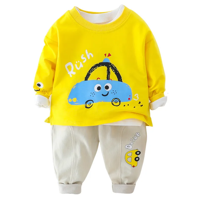 Детская одежда из хлопка для маленьких мальчиков и девочек Демисезонный с персонажами из мультфильмов футболки с надписями штаны 2 шт./компл. одежда для детей модный тренировочный костюм для маленьких мальчиков