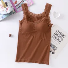 Женская Осенняя кружевная майка с широким плечевым ремнем, теплая Облегающая майка с нагрудной накладкой, без стального кольца