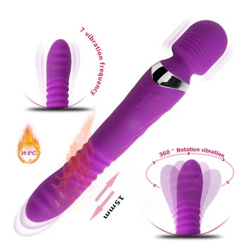 Heating Telescopic Wand Vibrator Dual Motor Rotating G Spot Vibrator Vagina Clit Massager Female Masturbator Sex Toys for Women 1