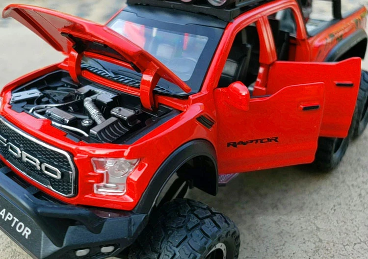 New 1:28 Ford Raptor F150 Alloy Diecast Car Model Toys Sound Light Toy Pickup Truck Pull Back Vehicle For Children