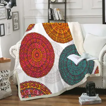 

Mandala Sherpa Blanket 3D Digital Printing Plush Throw Blanket on Bed Boho Bed Blanket Floral Thin Quilt Bohemia
