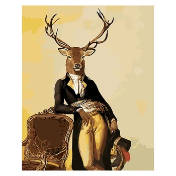 

Paint By Numbers Kits with Brushes and Acrylic Pigment DIY Canvas Painting for Adults Beginner- Deer Gentleman