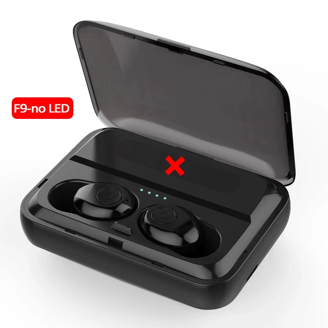 F9-NO-LED-BK TWS F9 настоящие стерео беспроводные Bluetooth наушники HIFI HD Спортивная гарнитура наушники с микрофоном для телефона - Color: F9-NO-LED-BK