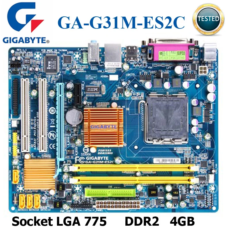 Разъем LGA 775 DDR2 GIGABYTE GA-G31M-ES2C десктопная материнская плата G31 Socket для Core 2 4G Micro ATX