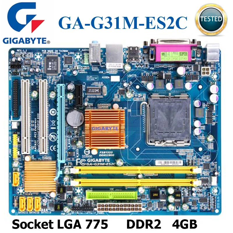 1X GIGABYTE GA-G31M-ES2C Desktop Motherboard G31 Socket LGA775 Core2 DDR2 4G# ZX 
