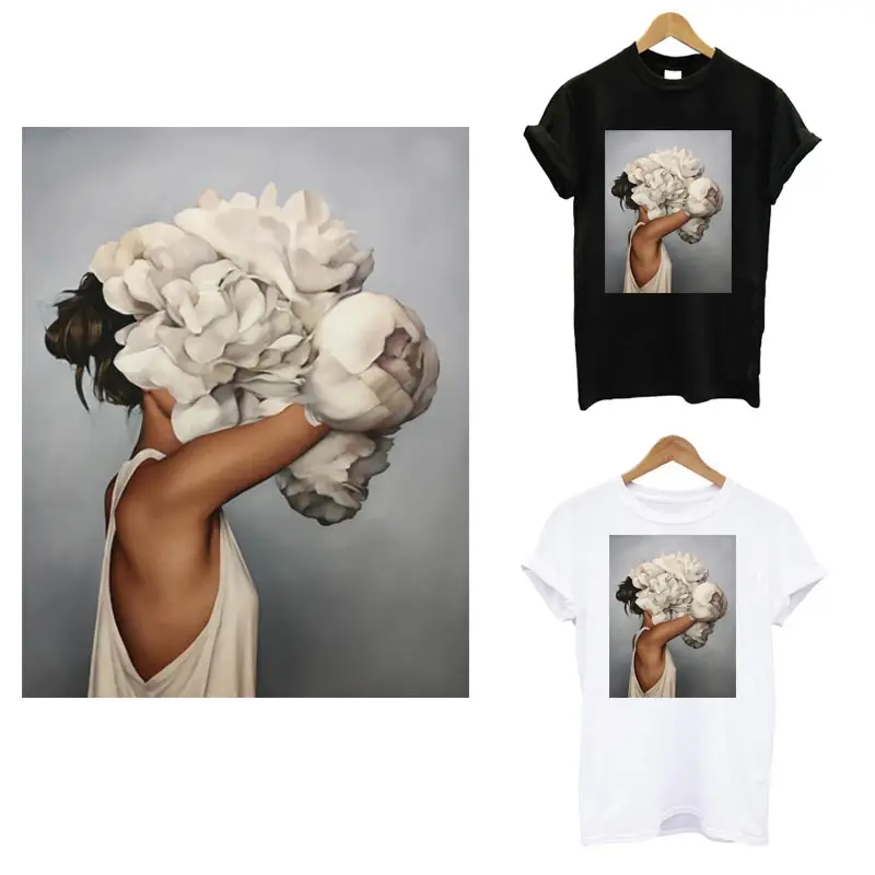 

Aesthetic Girl Thermo Applique Sticker On Clothes Heat-Sensitive Iron On Girl T-shirt Transfers Patches DIY Flower Patch Decor