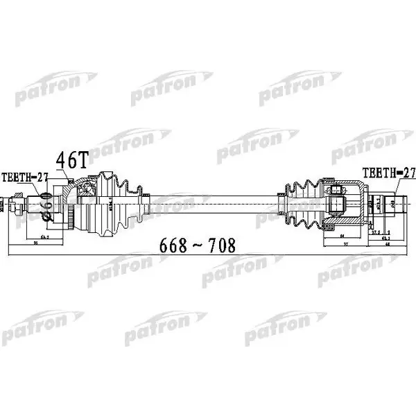Полуось передний мост слева 27X668X60X27 ABS:46T HYUNDAI ELANTRA [SD] 11- I30 [A5] 12- ат PATRON PDS0498