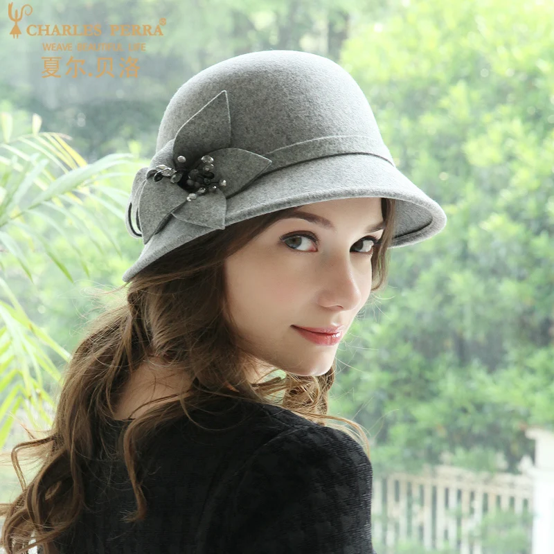 H7687 женская шляпа Fedoras осень зима уличная теплая шерстяная, фетровая шляпа женские Вечерние Элегантные корейские высококачественные модные купольная шапка с цветком