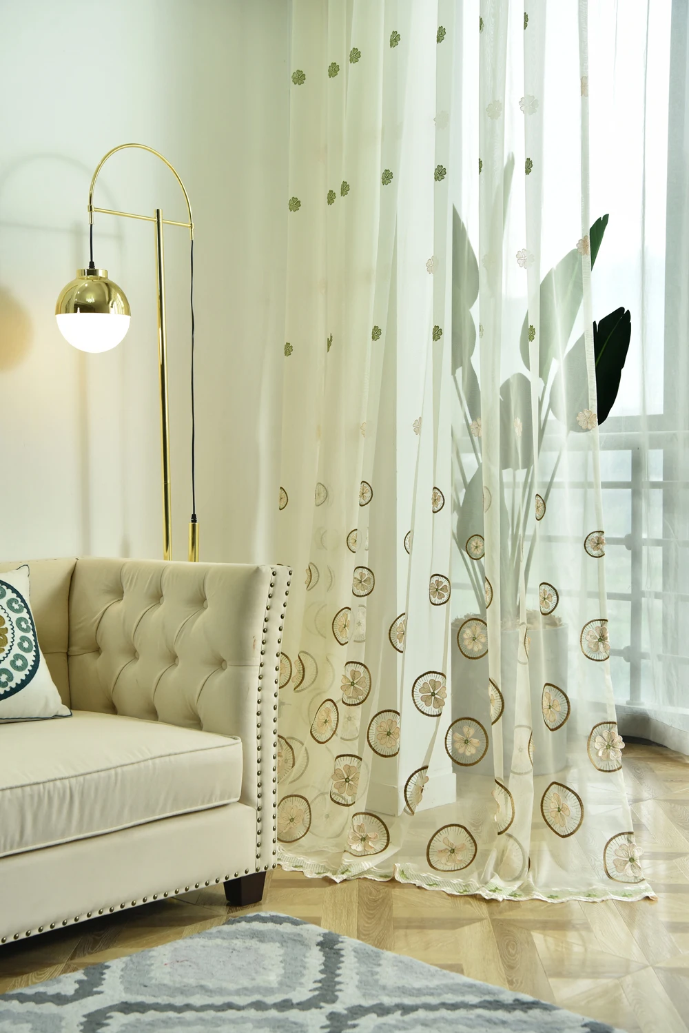 Lemon Slices Design Embroidered Cartoon Tulle Curtain for Kids Bedroom Window Screen Sheer Voile Curtain for Living room WP436D3